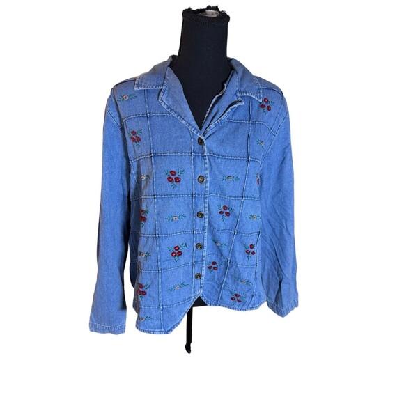 Alfred Dunner Denim Jean Shirt Embellish Embroidery, Tie Back, Size‎ L, Classic - Picture 1 of 7